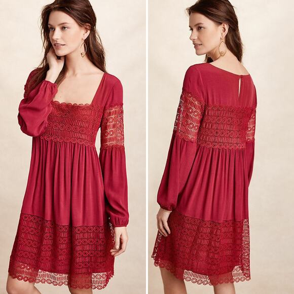 Anthropologie Floreat Aveline Crochet Lace Dress in Raspberry - Picture 1 of 11